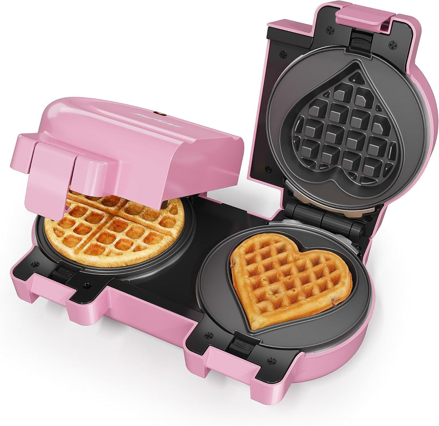 2 In 1 Heart Shape Waffle Maker with Double Mini Waffle Iron - Stainless Steel